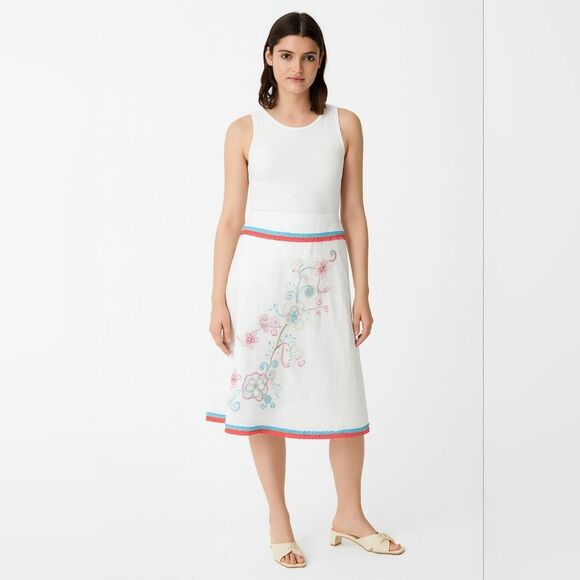 Carole Little 100% Linen A-Line Midi Skirt embroidery Floral sequin Boho Size 14 - Picture 1 of 6